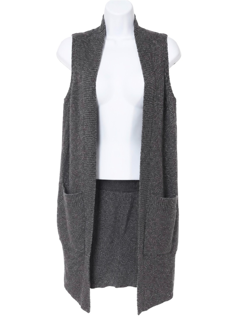 H&M Women’s Dark Gray Knit Sleeveless Open Front Cardigan Sweater Vest Pockets S